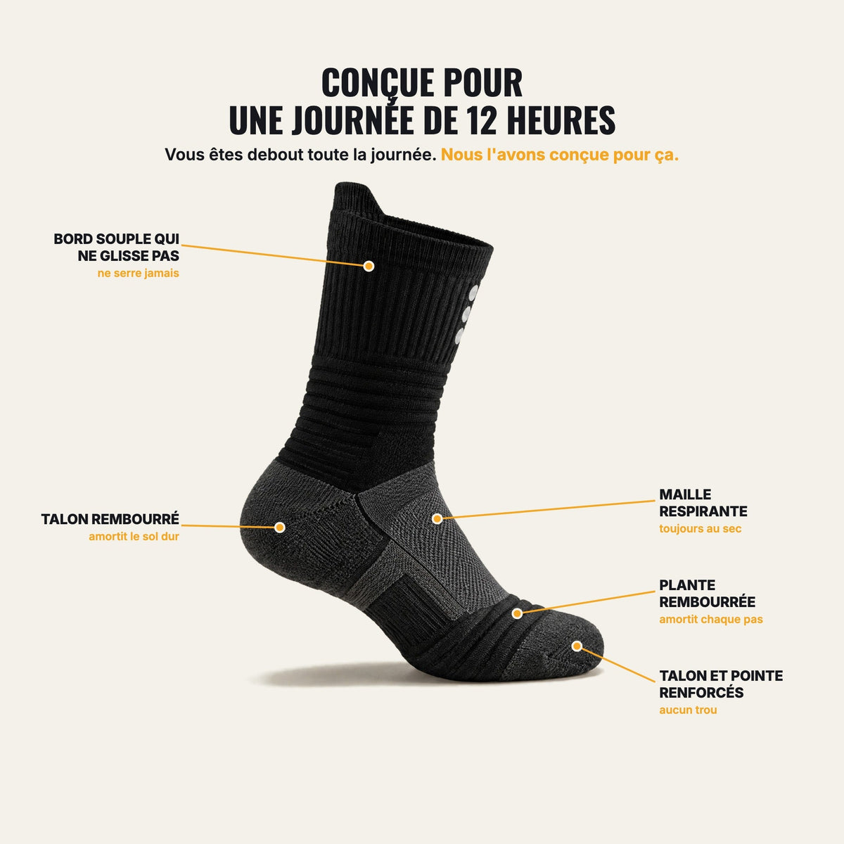 Chaussette de travail MistrGear, conçue pour une journée de 12 heures